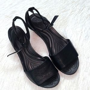 Crocs Leighann Black Wedge Strappy Sandals